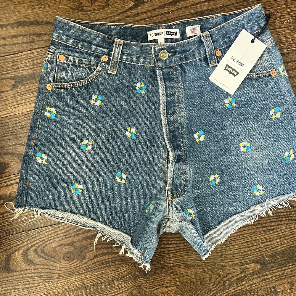 New with TAG - Levi's REDONE Floral Indigo Denim Shorts